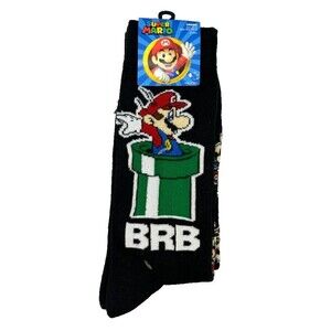 Super Mario Nintendo Crew Socks 2 Pairs Men's Size 10-13 BLACK ~ NWT‎